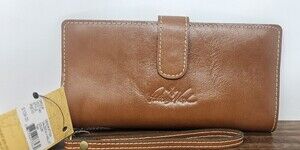 Patricia Nash Valentia II RFID Bifold Magnetic Snap Wallet Wristlet Tan NWT $109